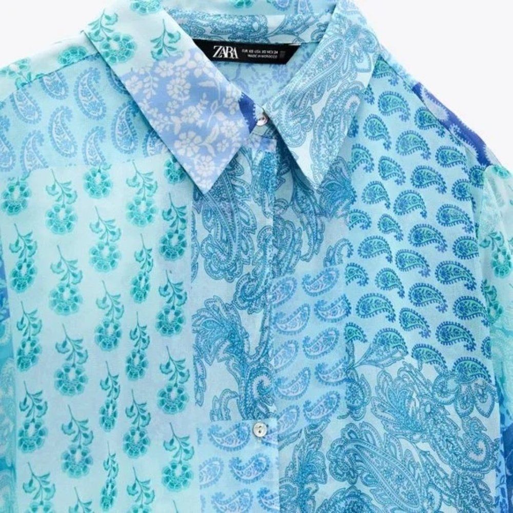ZARA Printed Patchwork Blouse New Small - Picture 2 of 3